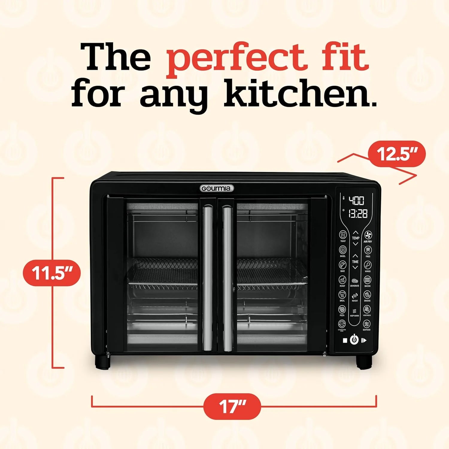 Gourmia Oven Air Fryer Combo with 17 Cooking Presets, 24L Capacity, Convection Rack, Baking Tray, Recipe Book GTF7460
